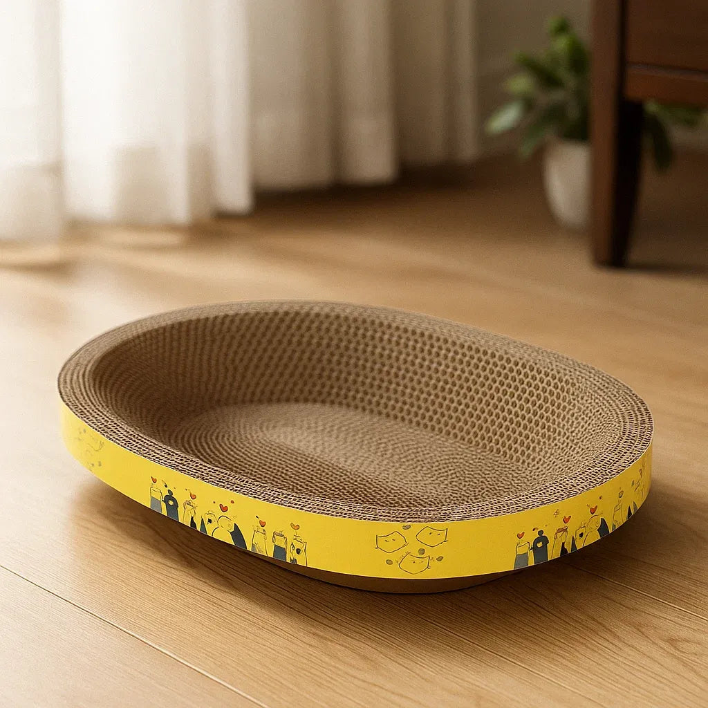 Kratzbrett für Katzen Oval | Möbel-Schutz & Schlafnest aus Wellpappe