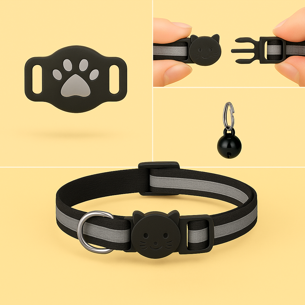 AirTag Katzenhalsband mit Sicherheitsverschluss & Glocke – GPS-Ortung für Freigänger