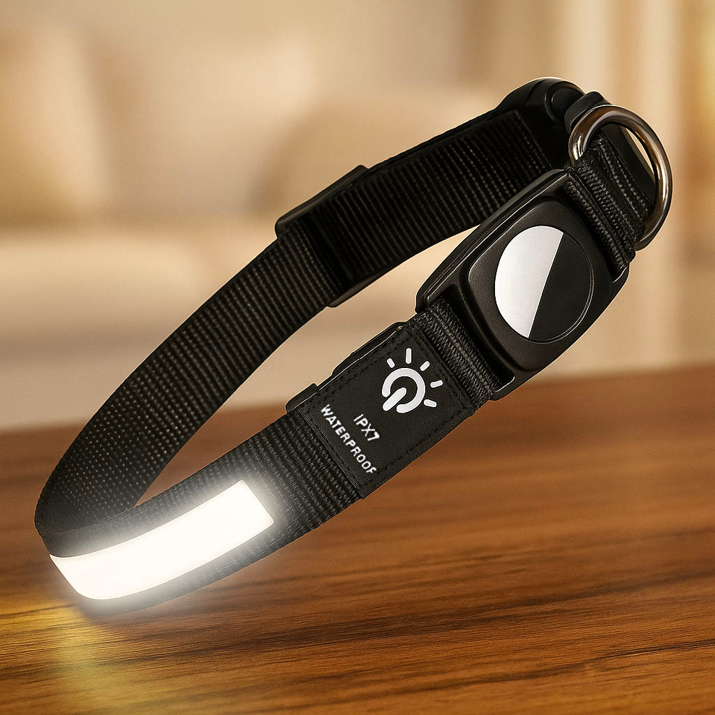 GlowGuard – LED Hundehalsband mit AirTag Halterung & hoher Sichtbarkeit