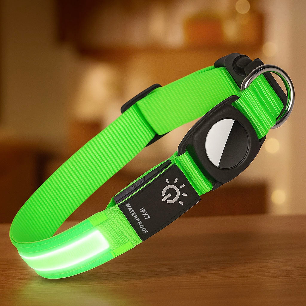 GlowGuard – LED Hundehalsband mit AirTag Halterung & hoher Sichtbarkeit