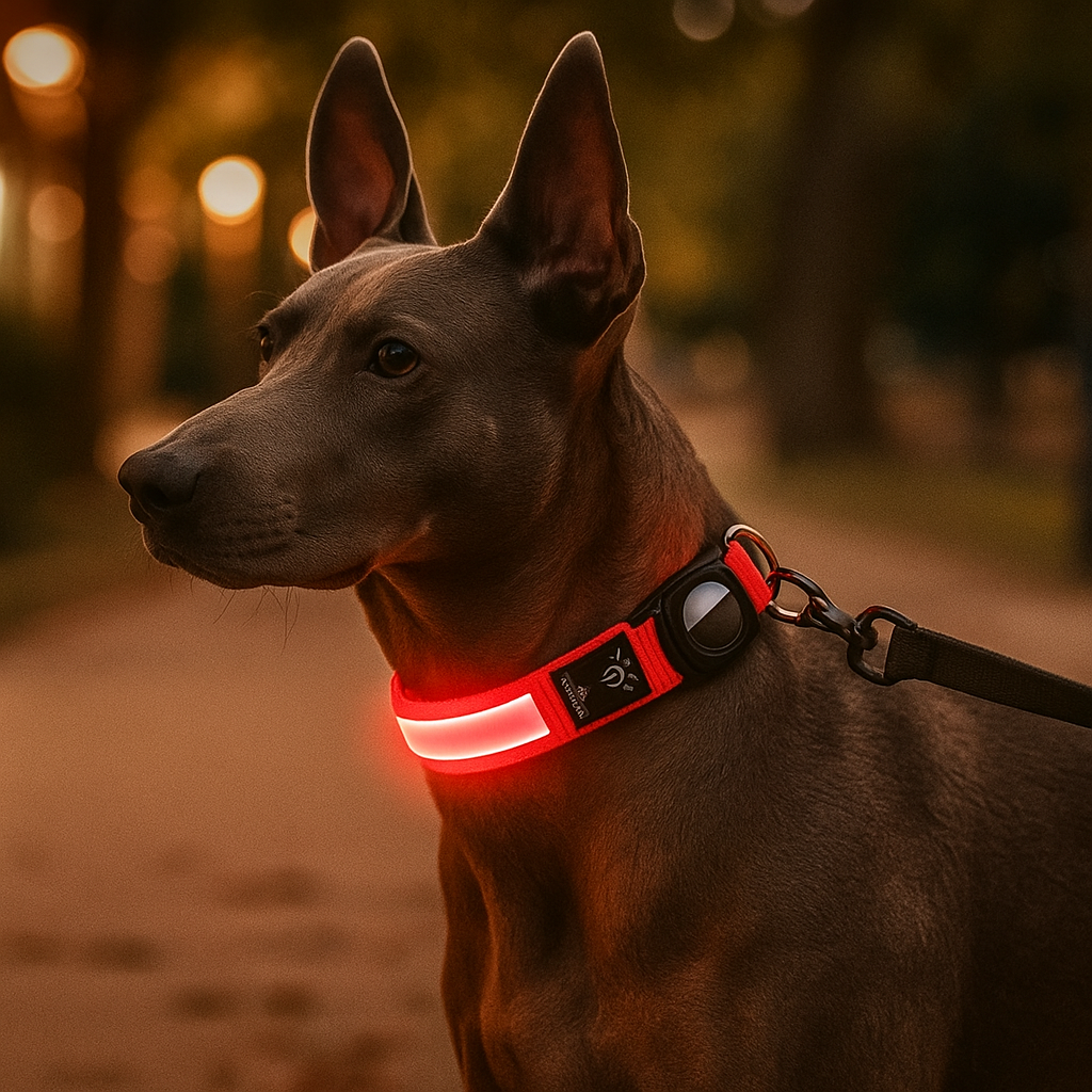 GlowGuard – LED Hundehalsband mit AirTag Halterung & hoher Sichtbarkeit