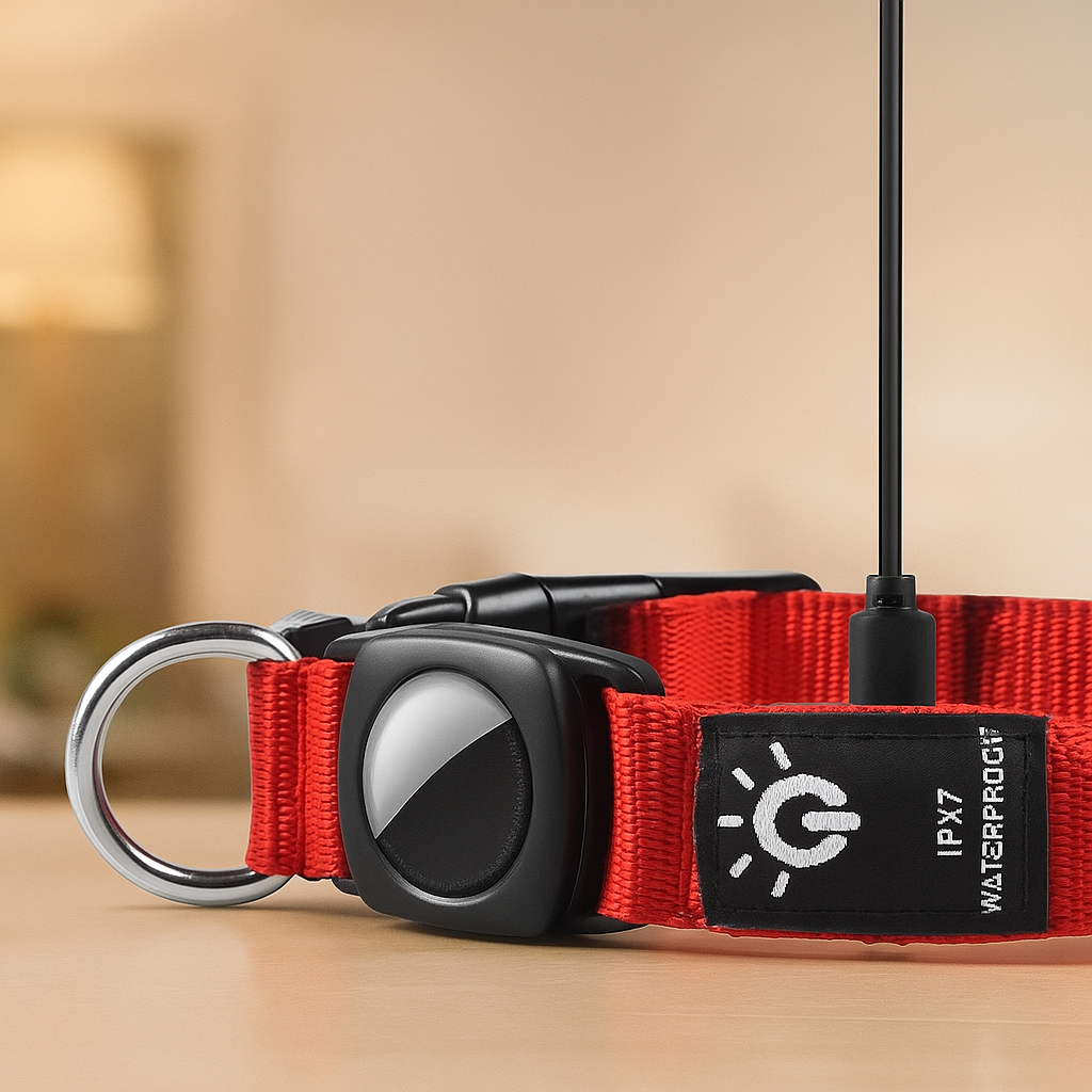 GlowGuard – LED Hundehalsband mit AirTag Halterung & hoher Sichtbarkeit