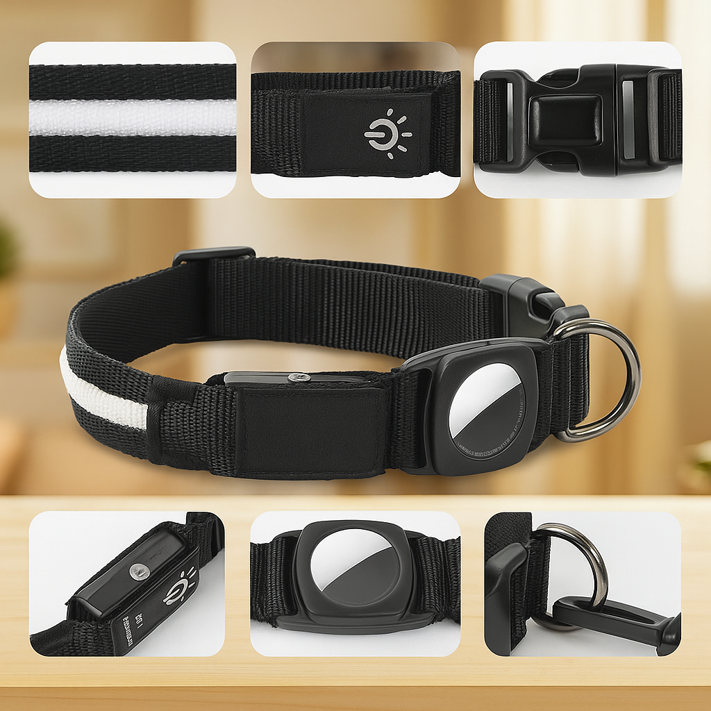 GlowGuard – LED Hundehalsband mit AirTag Halterung & hoher Sichtbarkeit