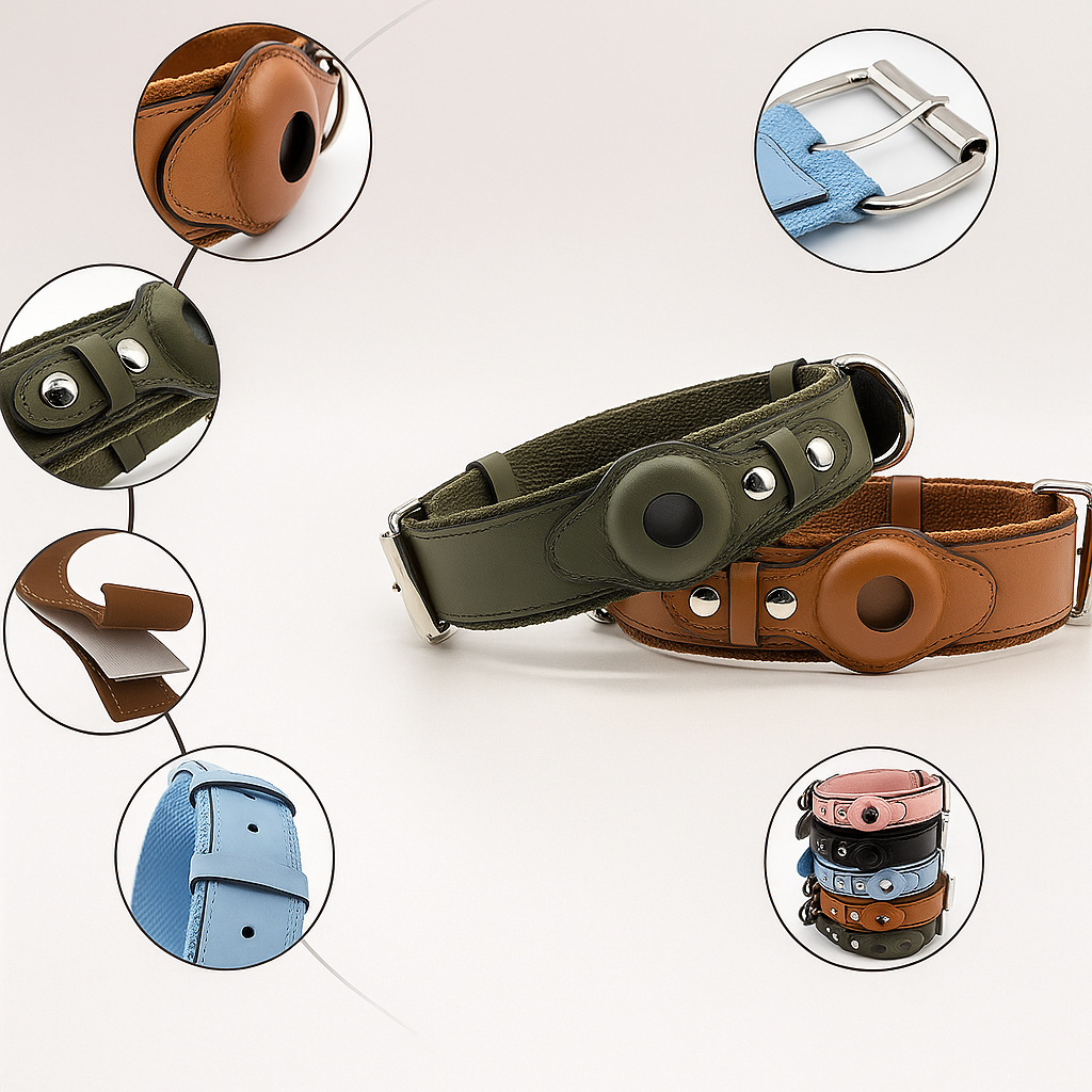 Leder Hundehalsband mit AirTag Halterung – Gepolstert & Sicher