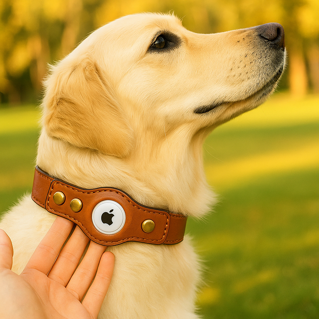Leder Hundehalsband mit AirTag Halterung – Gepolstert & Sicher