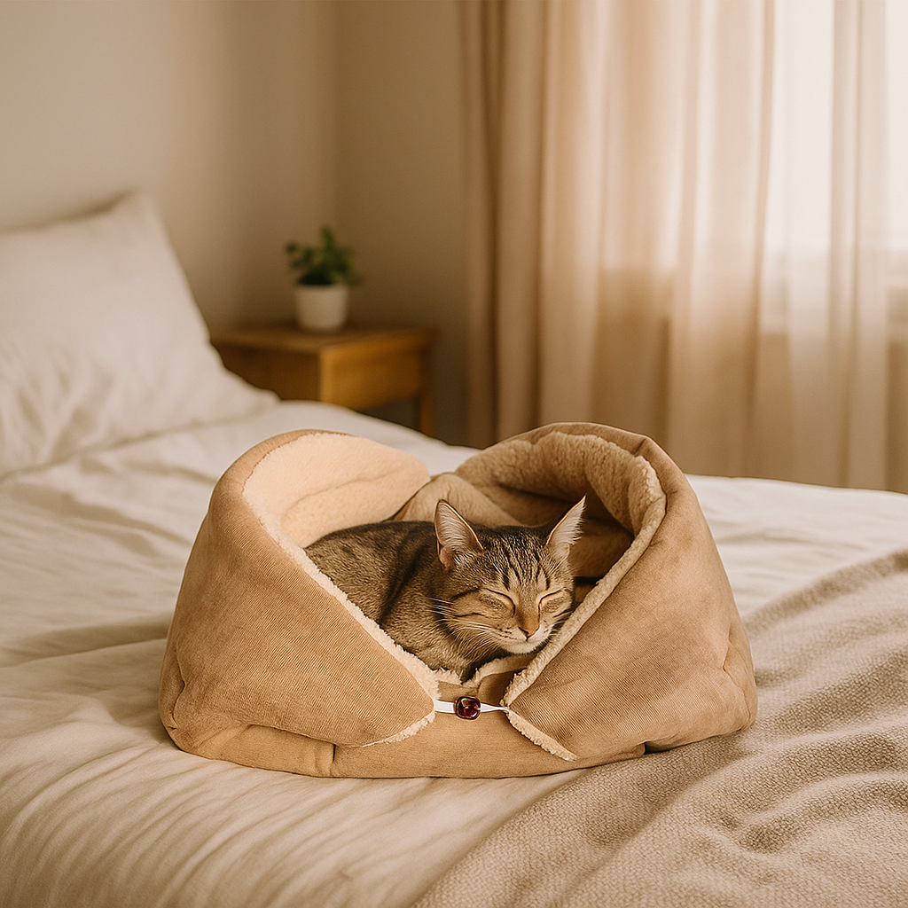 2-in-1 Katzenbett & Kuscheldecke – Weiches Kuschelbett für Katzen