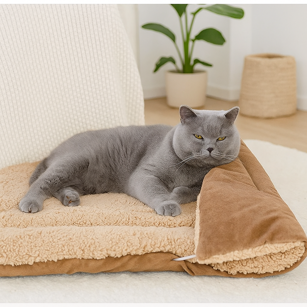 2-in-1 Katzenbett & Kuscheldecke – Weiches Kuschelbett für Katzen