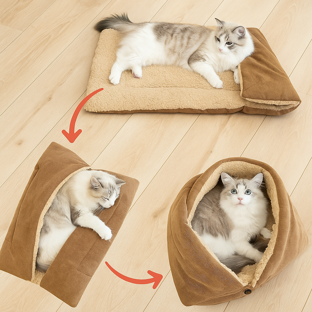 2-in-1 Katzenbett & Kuscheldecke – Weiches Kuschelbett für Katzen