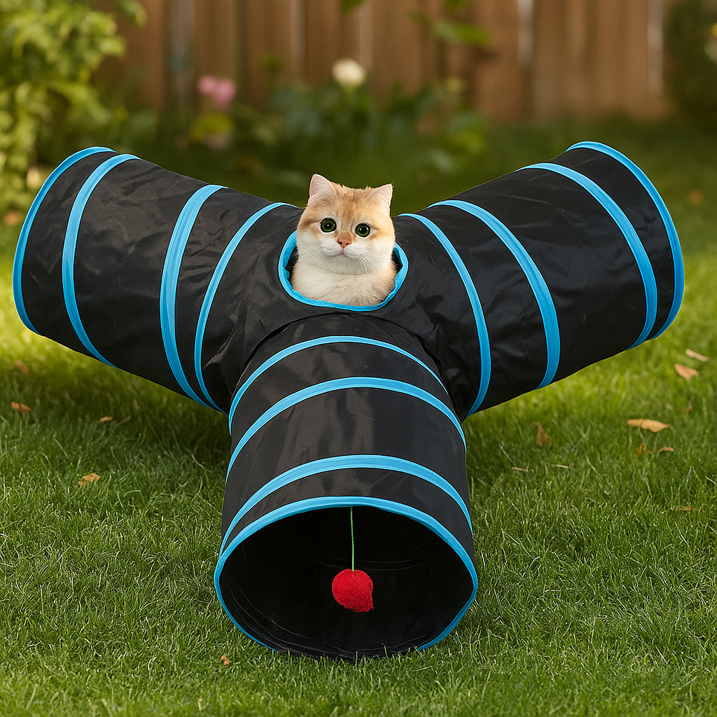 Spieltunnel 3-Wege faltbar für Katzen & kleine Hunde | Katzentunnel