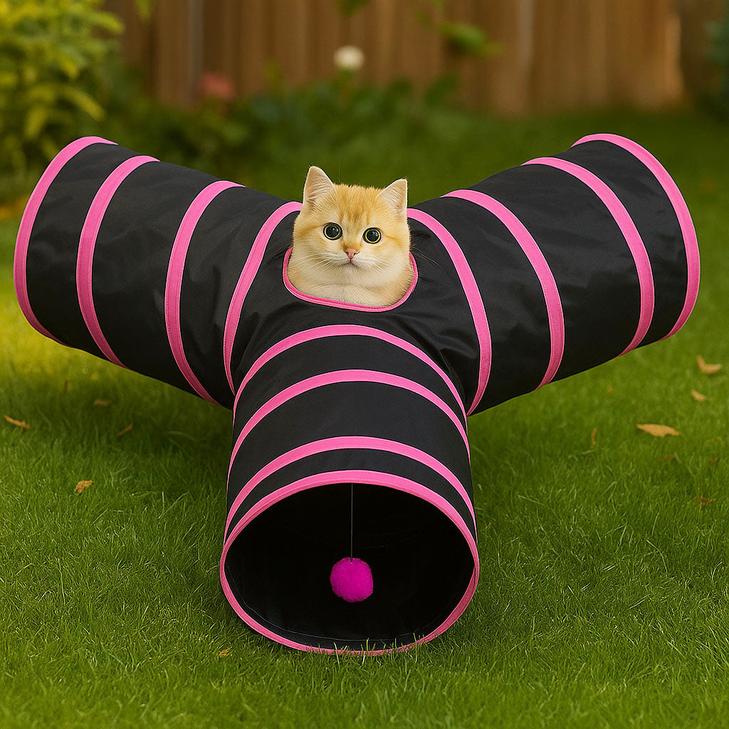 Spieltunnel 3-Wege faltbar für Katzen & kleine Hunde | Katzentunnel