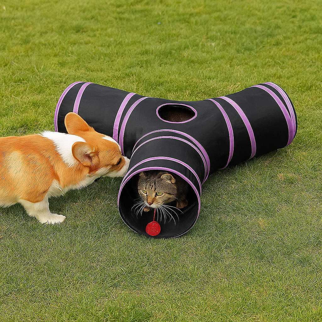 Spieltunnel 3-Wege faltbar für Katzen & kleine Hunde | Katzentunnel