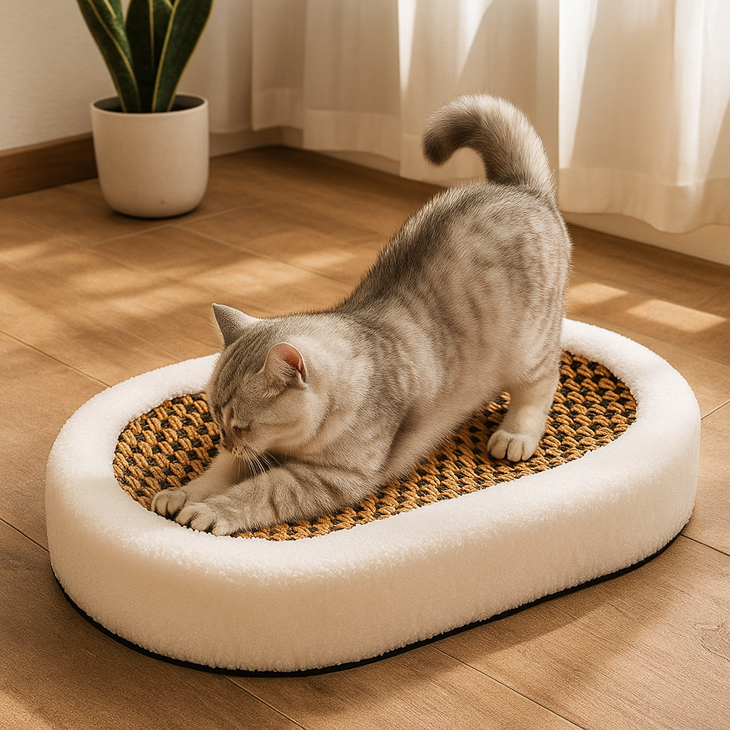 Katzenbett mit Kratzfläche | 2-in-1 Kuschelbett & Kratzmöbel