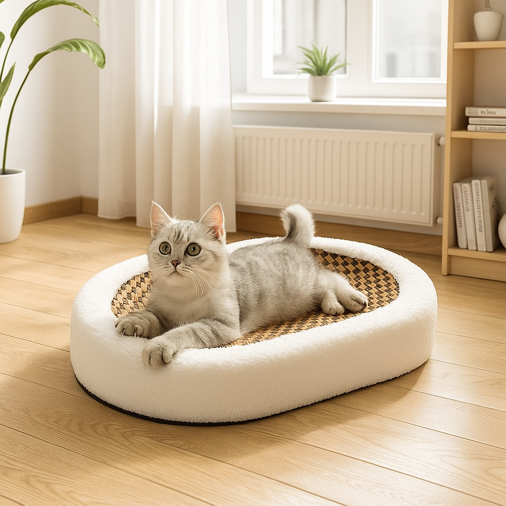 Katzenbett mit Kratzfläche | 2-in-1 Kuschelbett & Kratzmöbel