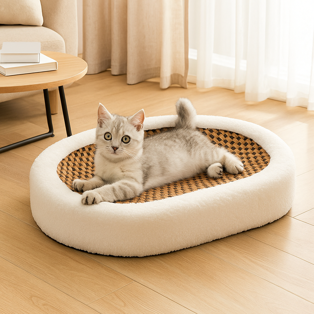 Katzenbett mit Kratzfläche | 2-in-1 Kuschelbett & Kratzmöbel