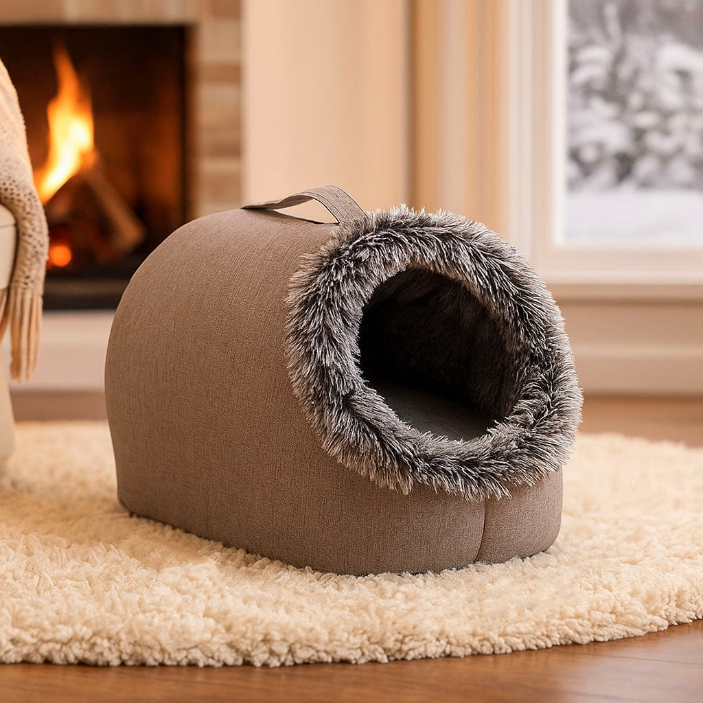 Kuschelhöhle Katze Winter - Warmes Höhlenbett mit Tragegriff