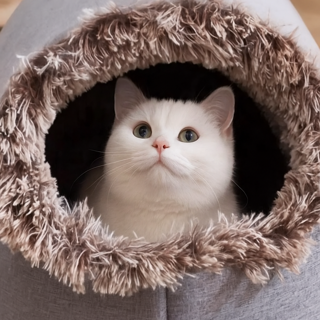 Kuschelhöhle Katze Winter - Warmes Höhlenbett mit Tragegriff