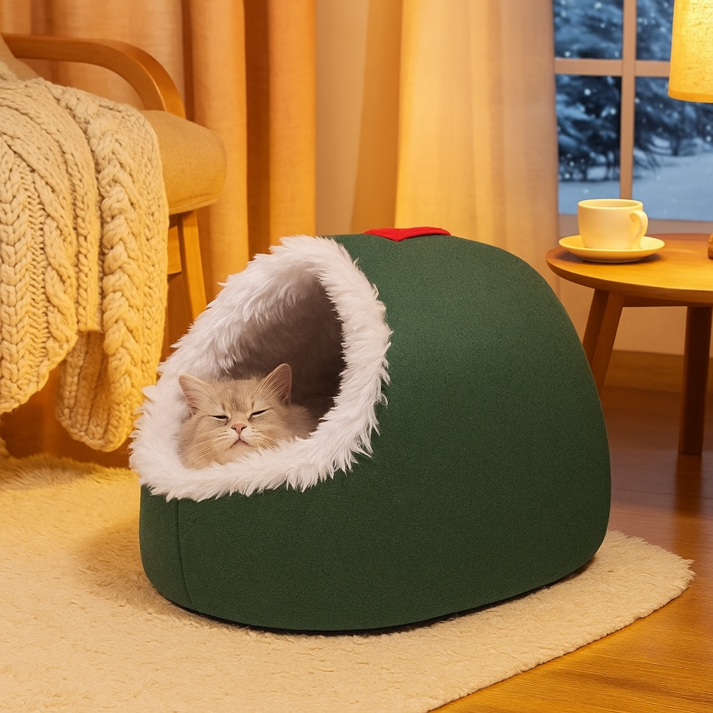 Kuschelhöhle Katze Winter - Warmes Höhlenbett mit Tragegriff