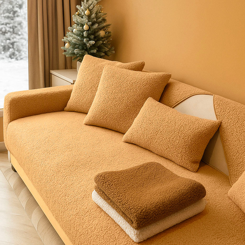 Plüsch Sofabezug Winter | Kuscheliger & rutschfester Couchschutz
