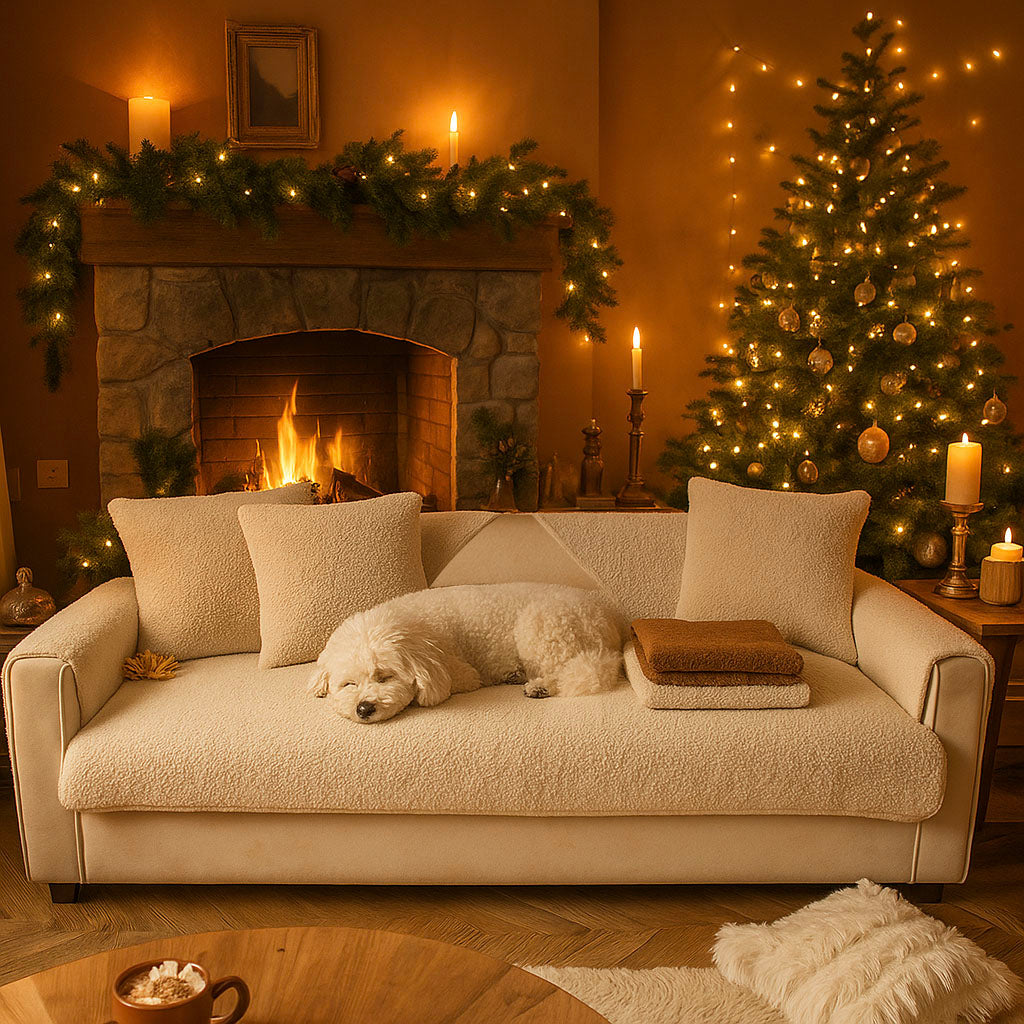 Plüsch Sofabezug Winter | Kuscheliger & rutschfester Couchschutz