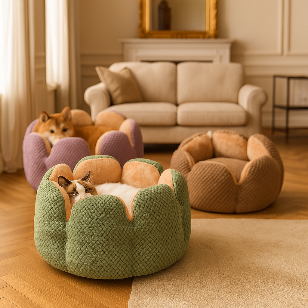 Kuschelbett Winter | Haustierbett Kaktus-Design für Hund & Katze