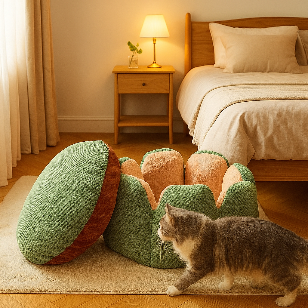Kuschelbett Winter | Haustierbett Kaktus-Design für Hund & Katze