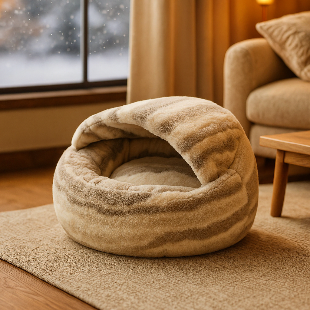 Katzenhöhle & Höhlenbett | Kuscheliges Bett mit Marmor-Design
