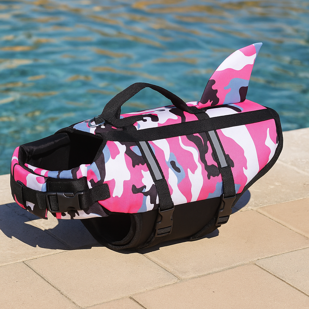 Schwimmweste Hund mit Sharkfin | Sicher & reflektierend mit Griff