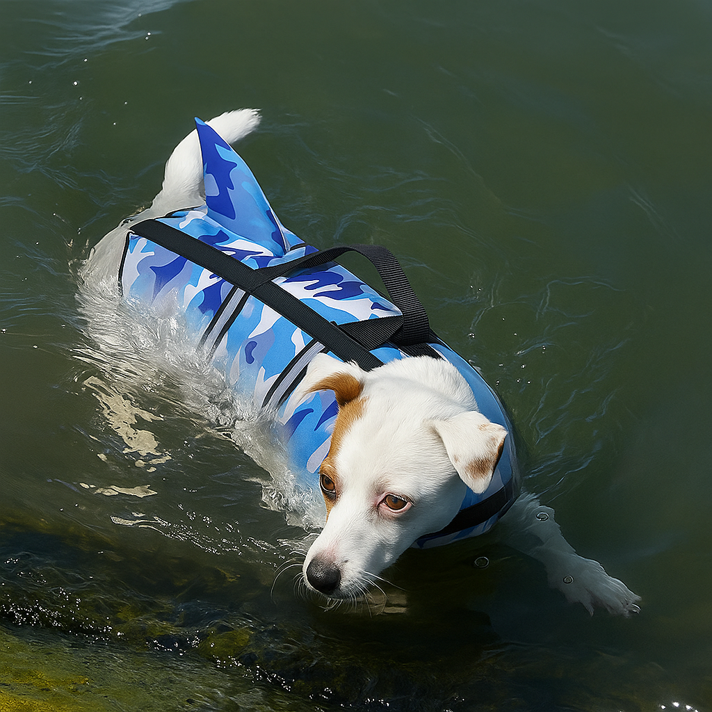 Schwimmweste Hund mit Sharkfin | Sicher & reflektierend mit Griff