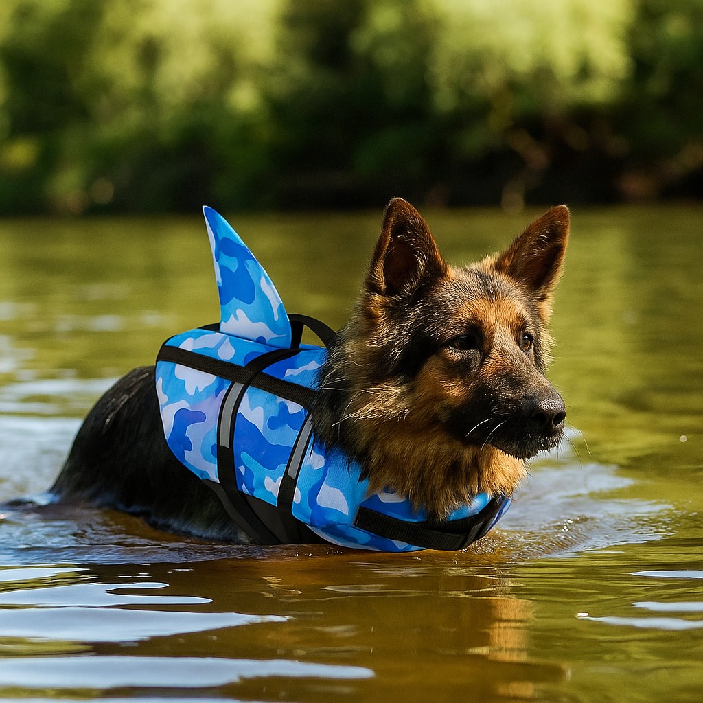 Schwimmweste Hund mit Sharkfin | Sicher & reflektierend mit Griff