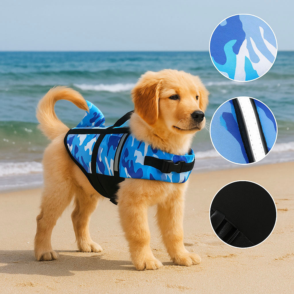 Schwimmweste Hund mit Sharkfin | Sicher & reflektierend mit Griff