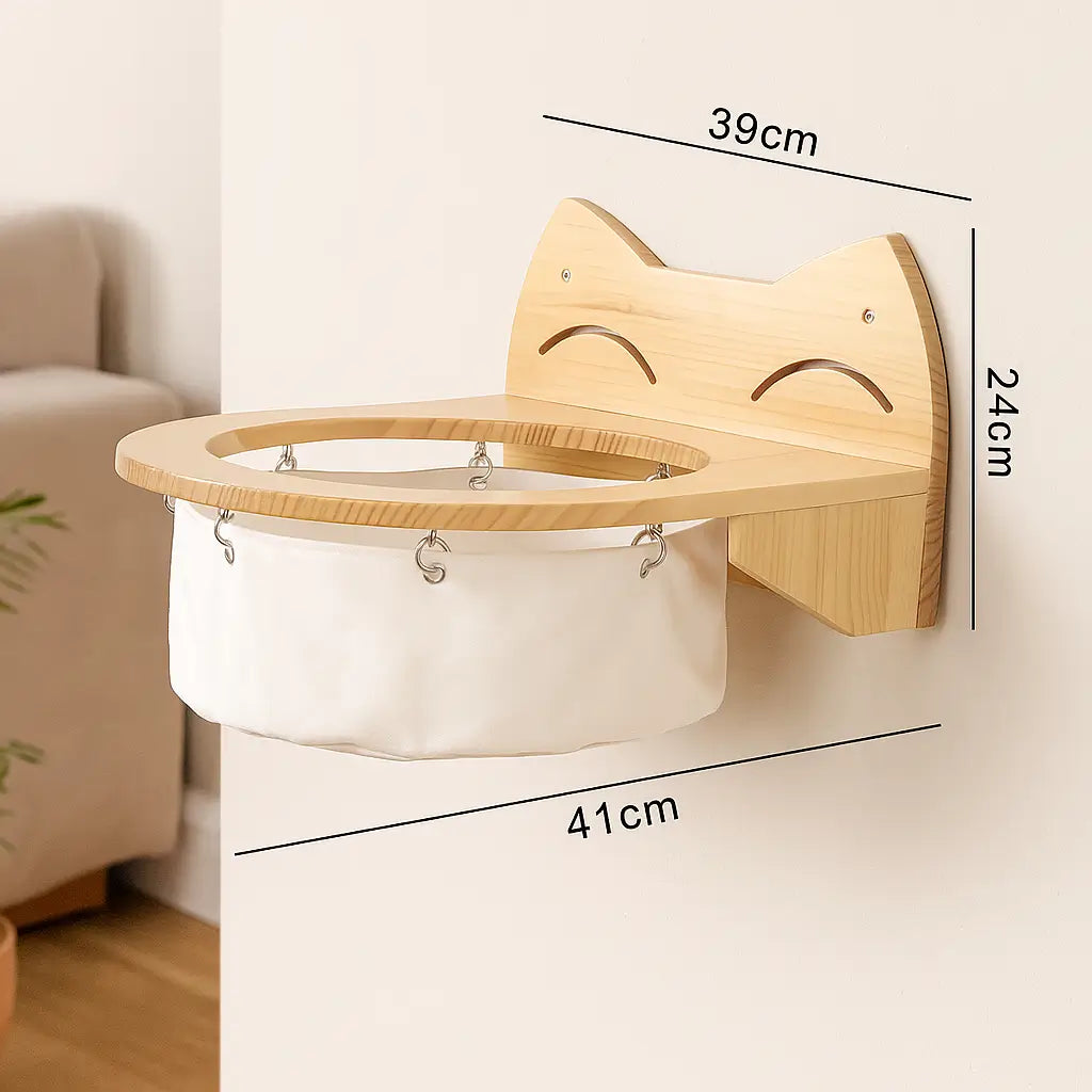 Katzenbett aus Holz zum Aufhängen | Stilvolles Wandkörbchen für Katzen
