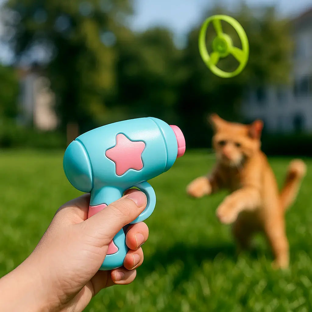 Katzenspielzeug Flugscheiben Pistole | interaktives Abschussspiel