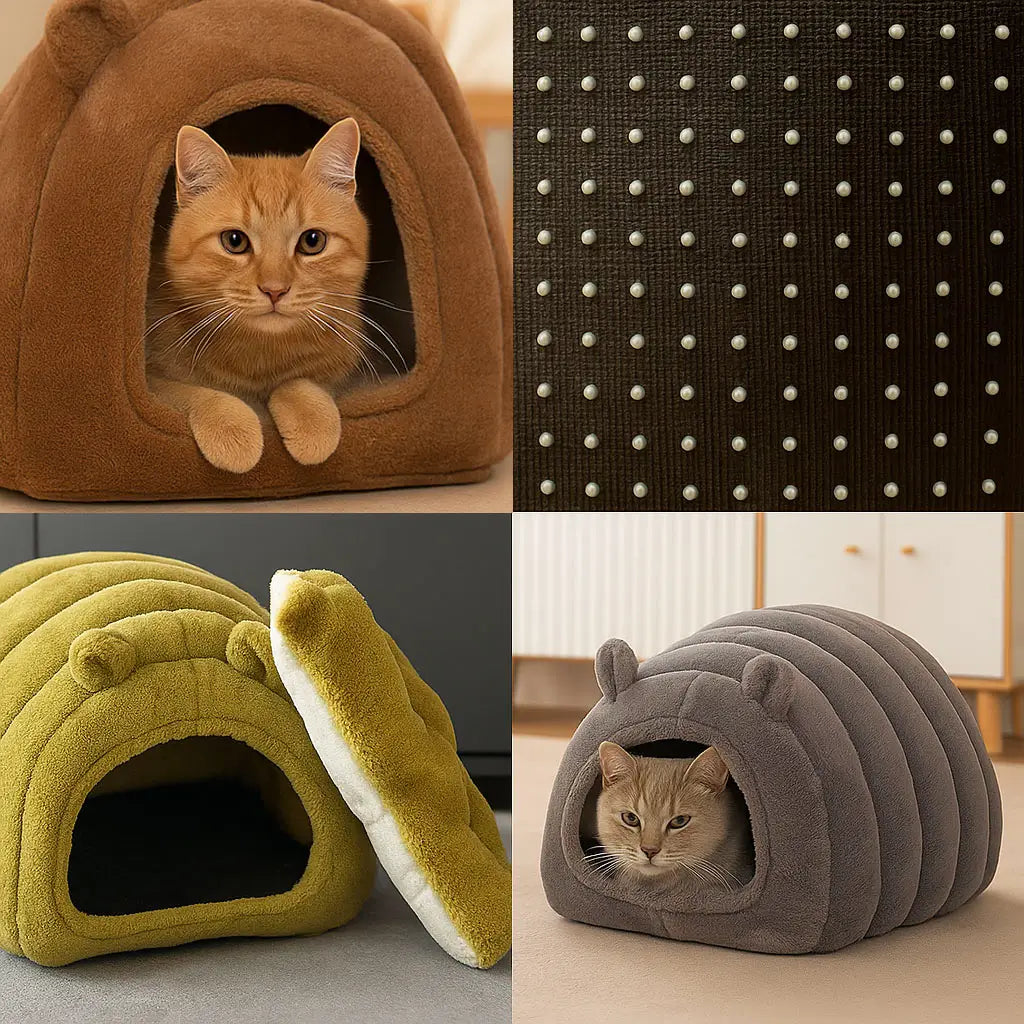 Katzenhöhle Winter Fleece | Weiches & Warmes Katzenbett mit Kissen