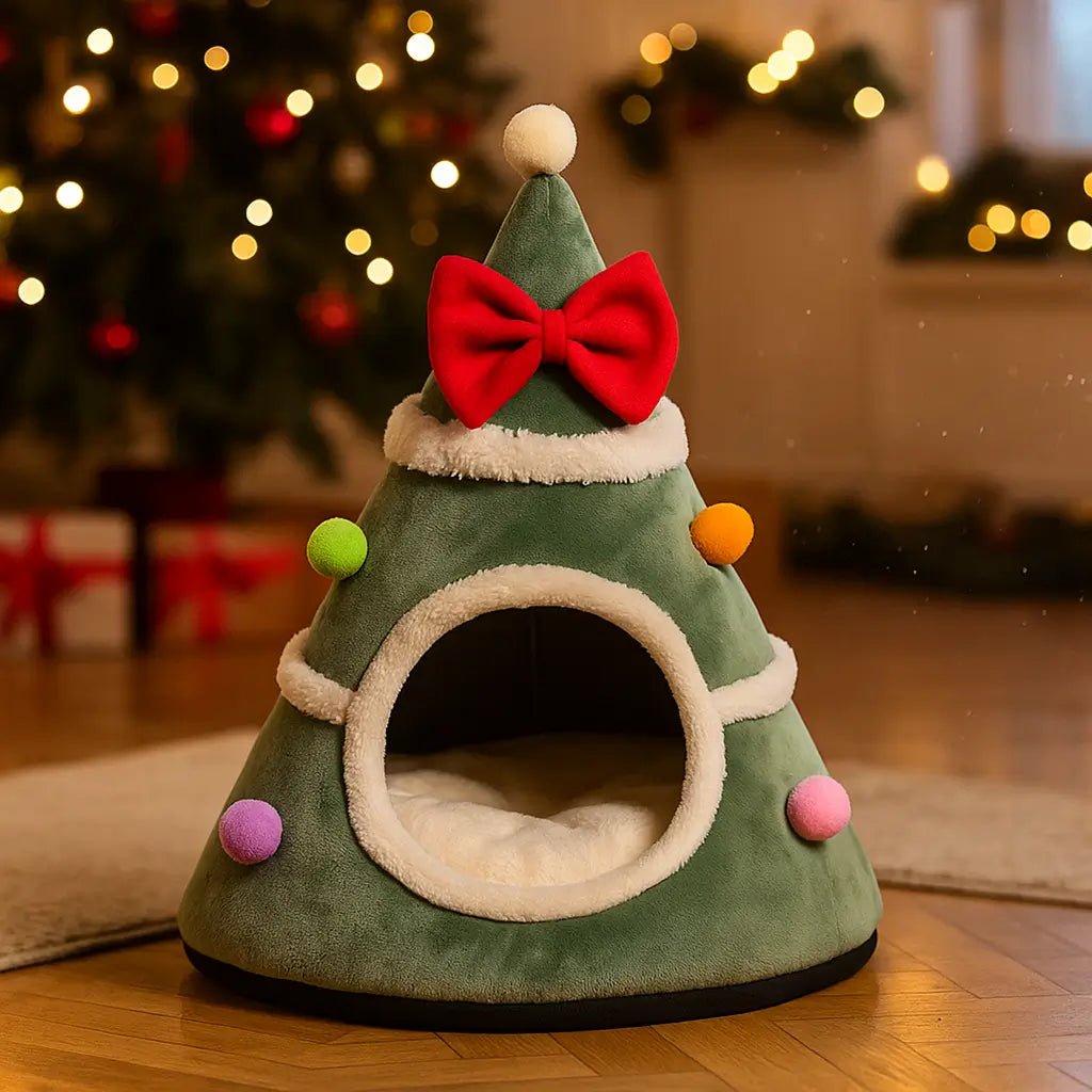 Weihnachts Hundehütte | Warme, waschbare Kuschelhütte für kleine Hunde