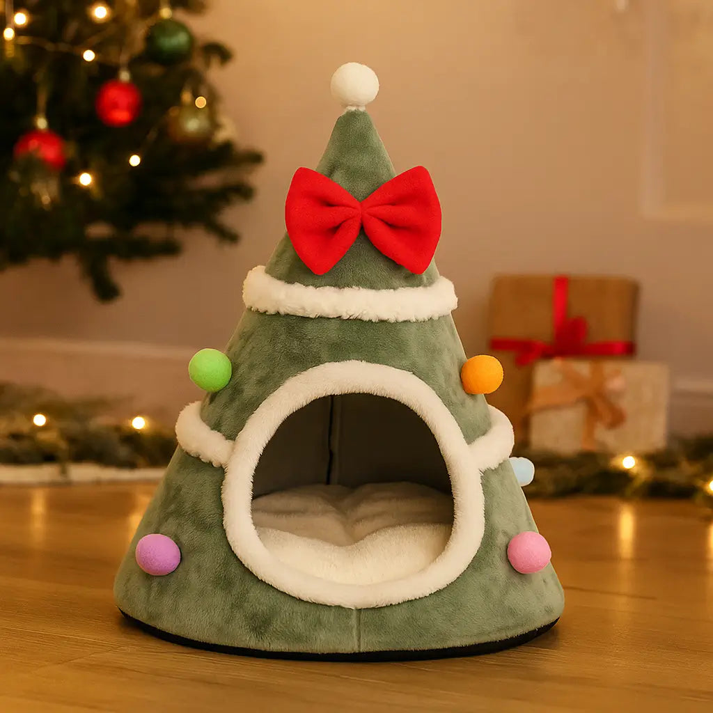 Katzenhöhle Weihnachten | Warme & Waschbare Kuschelhöhle für Katzen