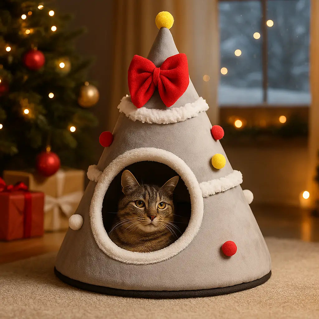 Katzenhöhle Weihnachten | Warme & Waschbare Kuschelhöhle für Katzen