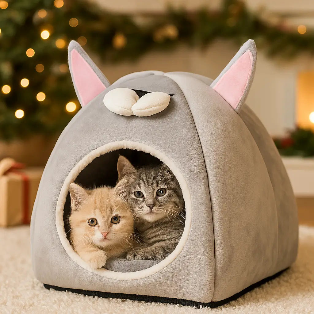 Katzenhöhle Weihnachten | Warme & Waschbare Kuschelhöhle für Katzen