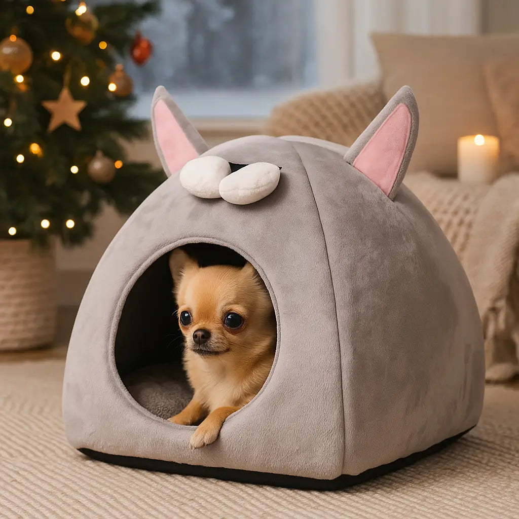 Weihnachts Hundehütte | Warme, waschbare Kuschelhütte für kleine Hunde