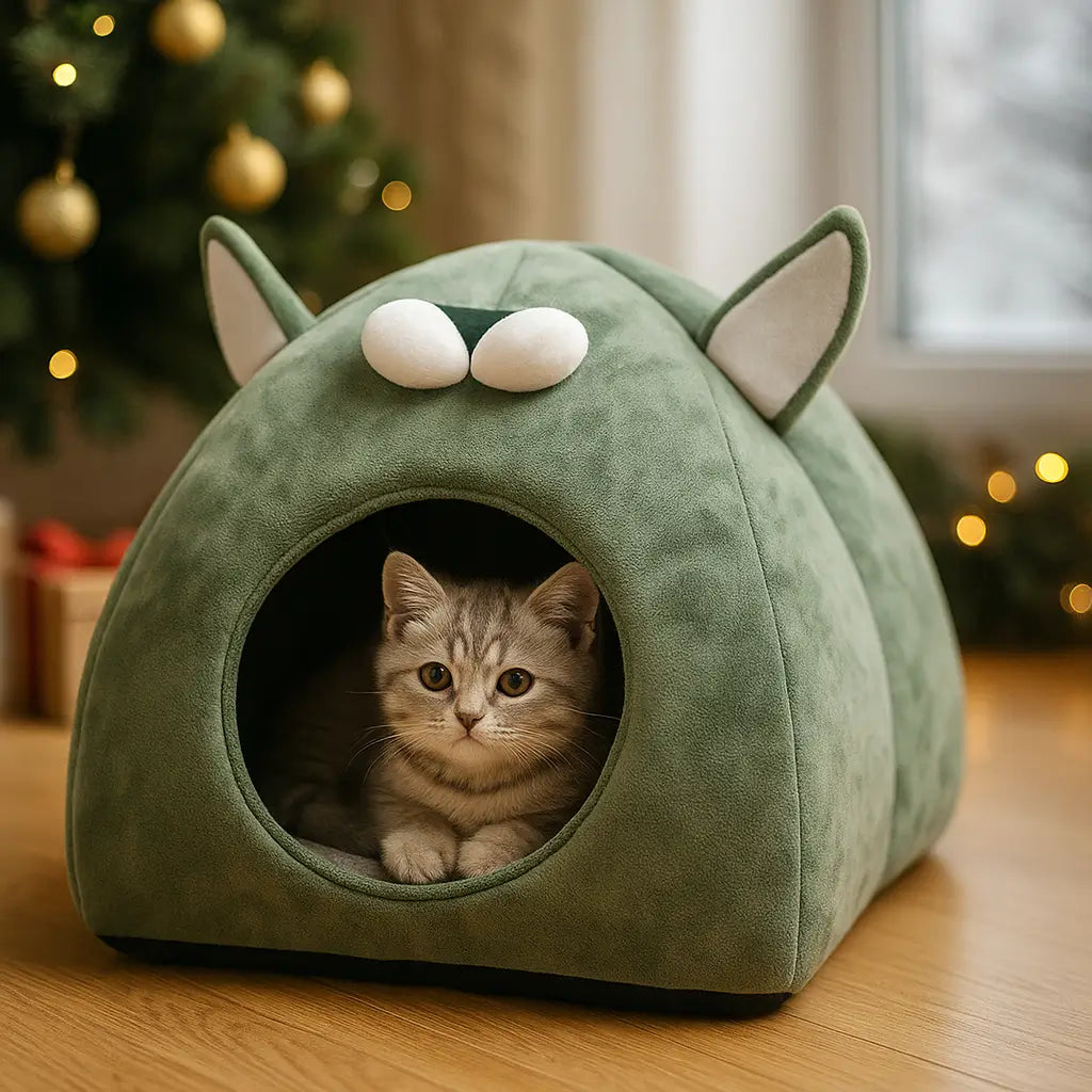 Katzenhöhle Weihnachten | Warme & Waschbare Kuschelhöhle für Katzen