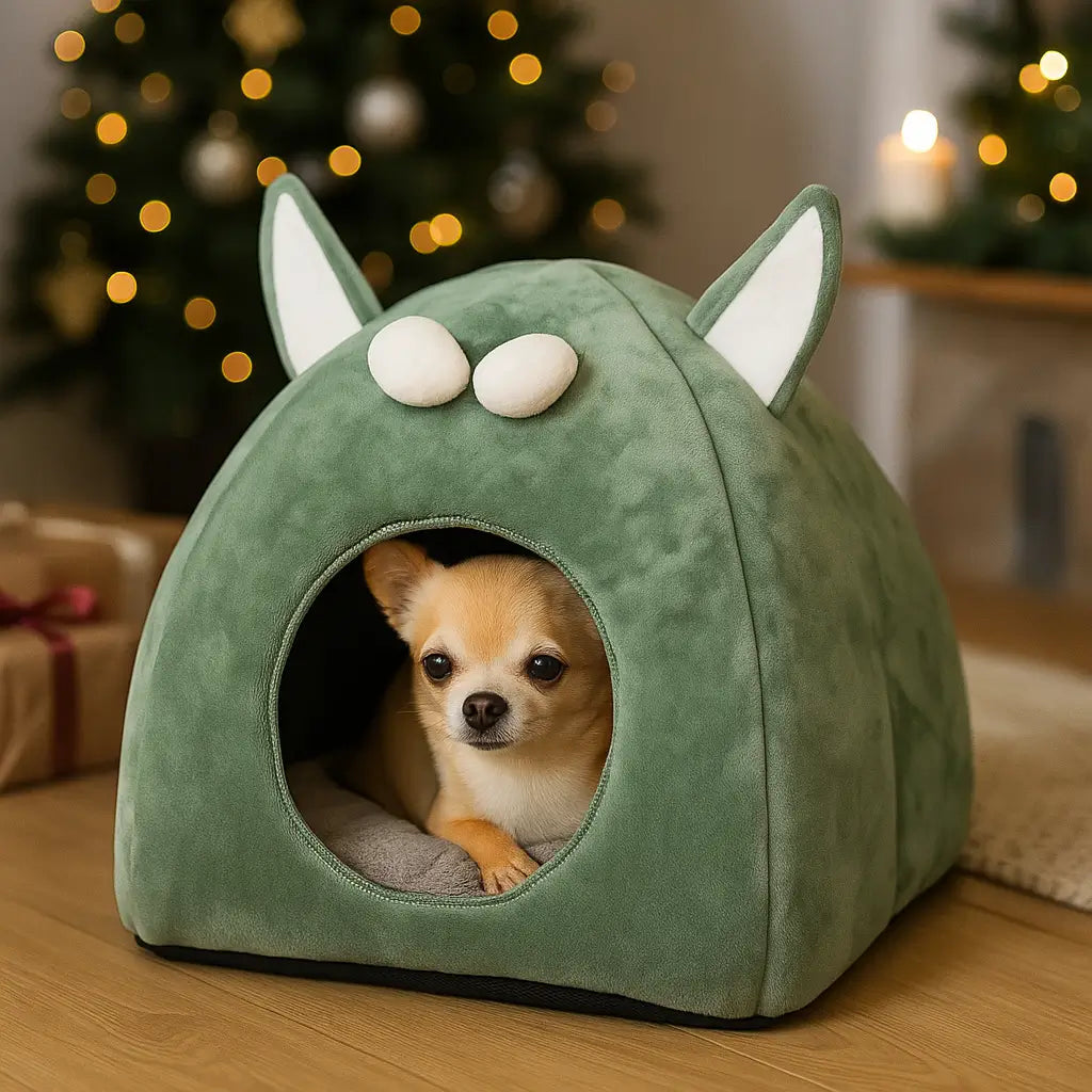 Weihnachts Hundehütte | Warme, waschbare Kuschelhütte für kleine Hunde