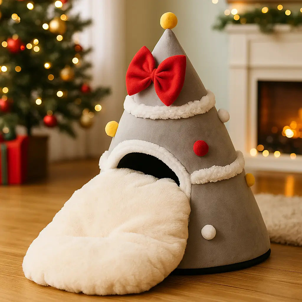Weihnachts Hundehütte | Warme, waschbare Kuschelhütte für kleine Hunde
