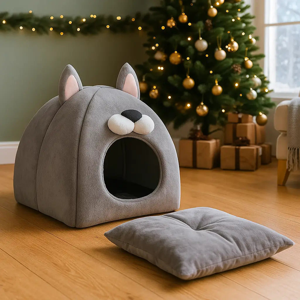 Katzenhöhle Weihnachten | Warme & Waschbare Kuschelhöhle für Katzen