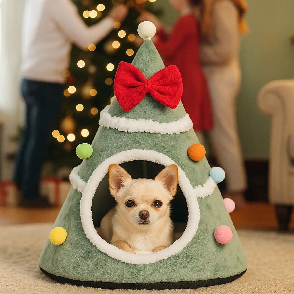 Weihnachts Hundehütte | Warme, waschbare Kuschelhütte für kleine Hunde