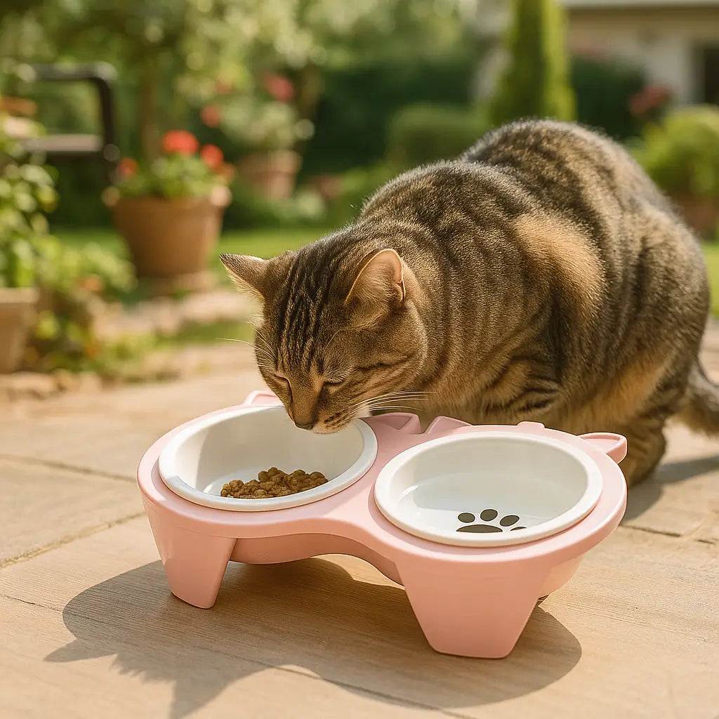 Katzennapf Doppelset Keramik | Rutschfest & Schräg für Komfort