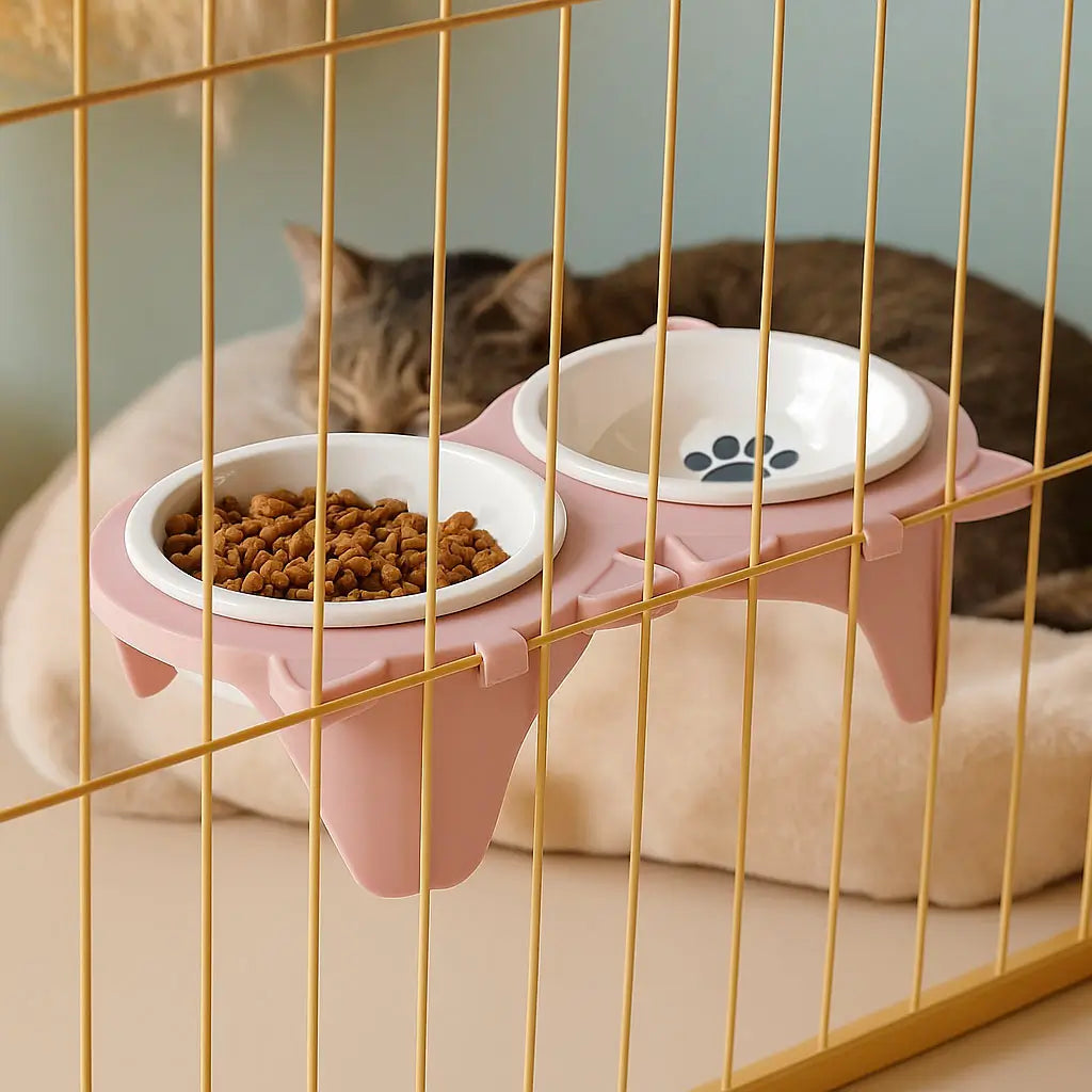 Katzennapf Doppelset Keramik | Rutschfest & Schräg für Komfort