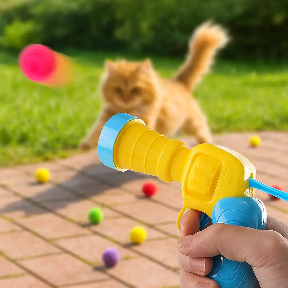 Katzenspielzeug | Interaktive Ballpistole mit 20 Plüschbällen