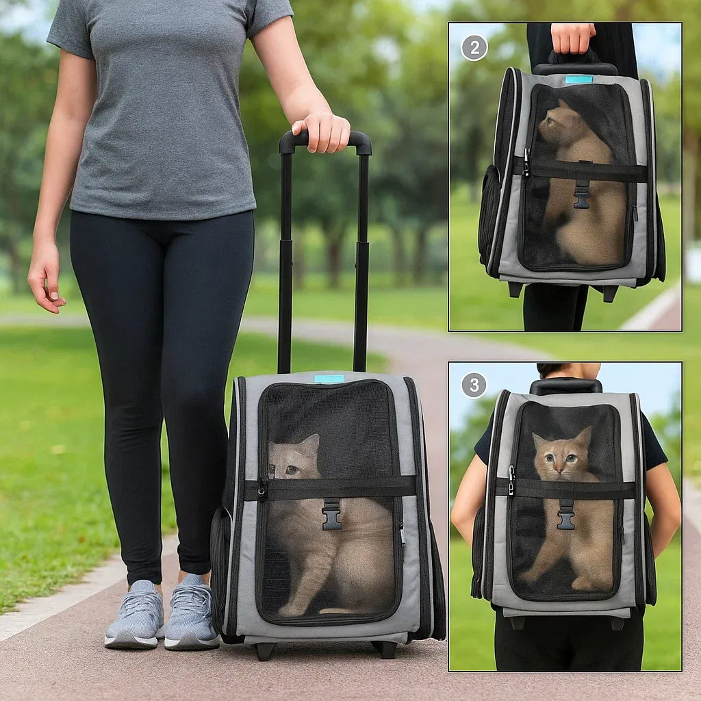 Katzentragetasche mit Rollen | Faltbarer & Belüfteter Katzenrucksack