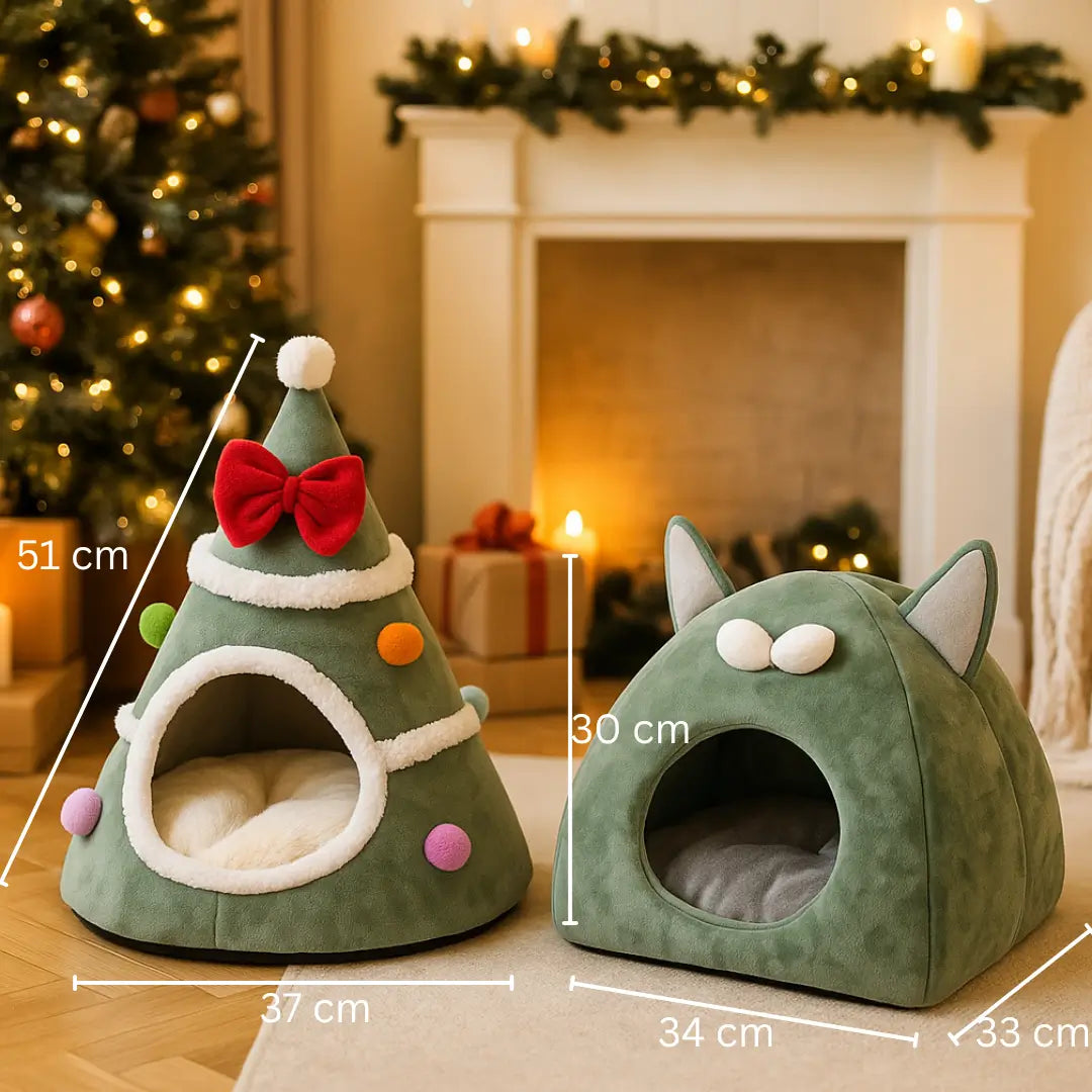 Katzenhöhle Weihnachten | Warme & Waschbare Kuschelhöhle für Katzen