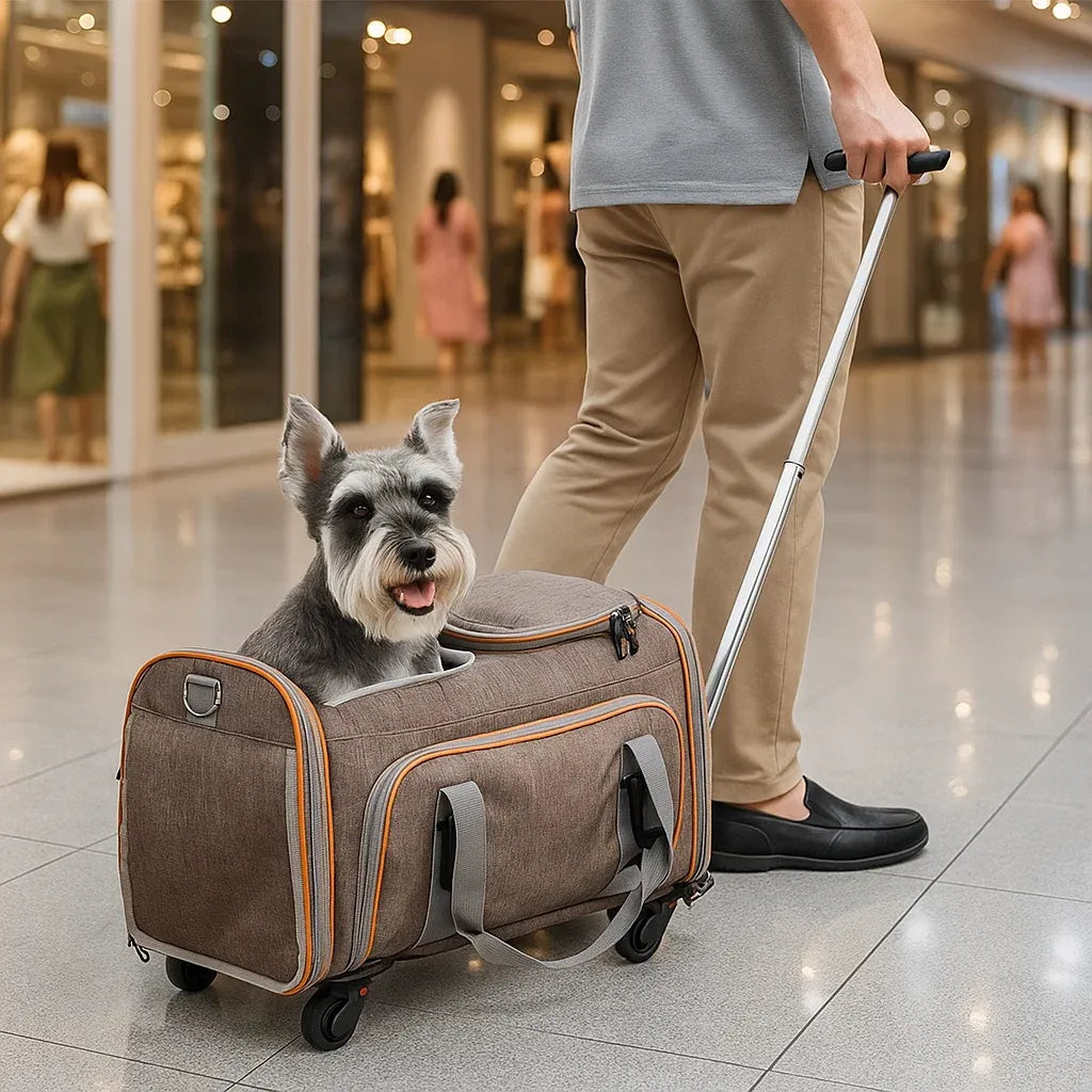Hundetragetasche mit Rädern | faltbare & belüftete Reisetasche
