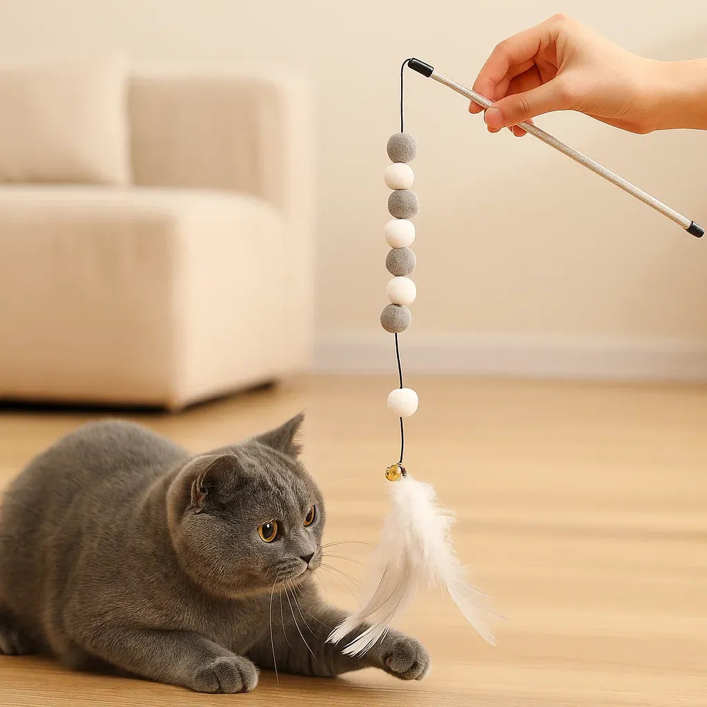 Katzenspielzeug mit Feder & Glocke | Interaktiver Spielspaß für Katzen